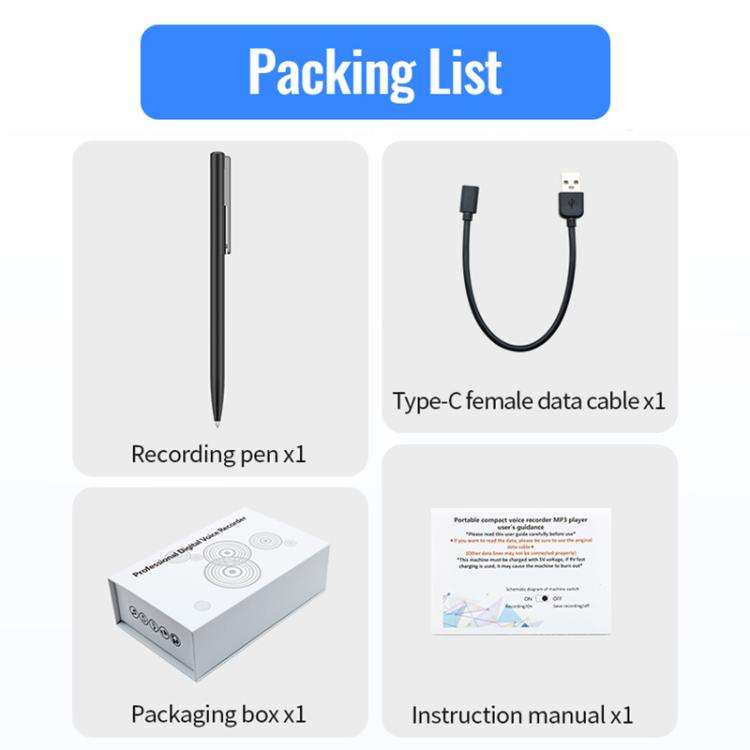 Q97 2-in-1 Voice Recording & Handwriting Pen, Memory:4GB(Black)