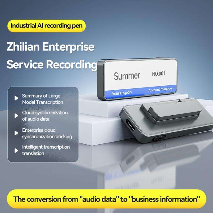 A7 Employee ID Badge AI Voice Recorder with Pin Support AIREC-APP, Memory:32GB(Grey)