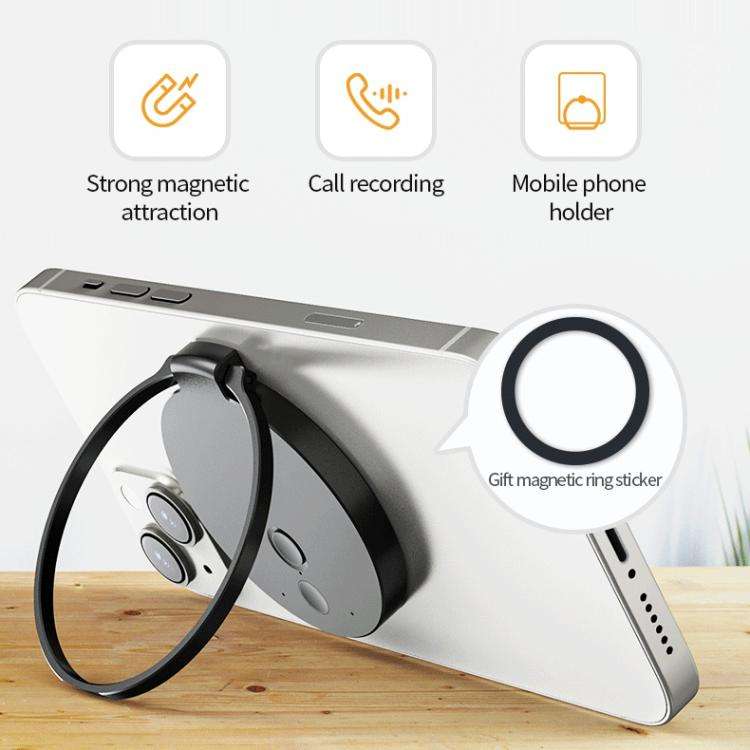 A30 Magnetic Ring AI Voice Recorder & Phone Stand Support AIREC-APP, Memory:8GB(Black)