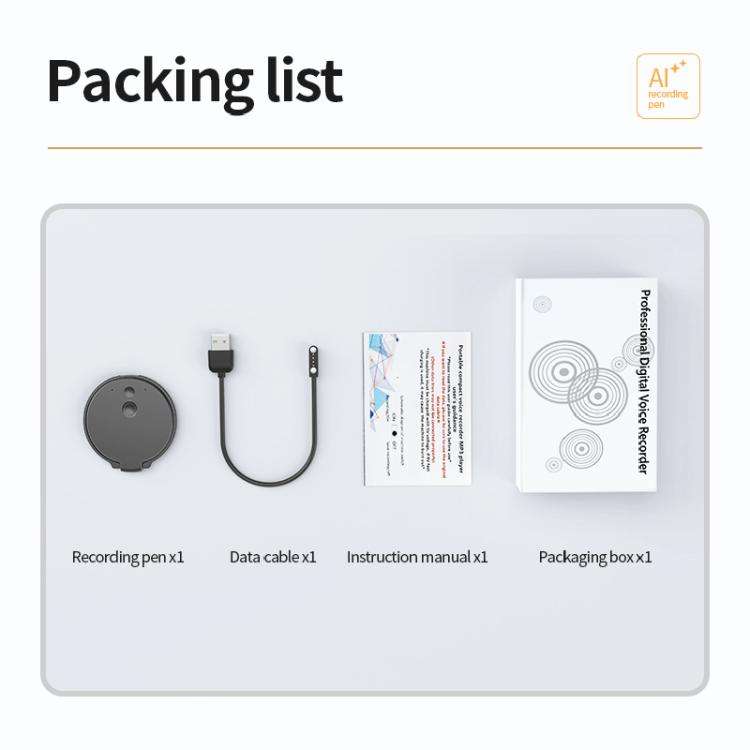 A30 Magnetic Ring AI Voice Recorder & Phone Stand Support AIREC-APP, Memory:128GB(Black)