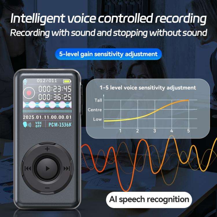 M21 Business Collar Style Voice Recorder with 0.85-inch TFT Display, Memory:4GB(Dark Grey)