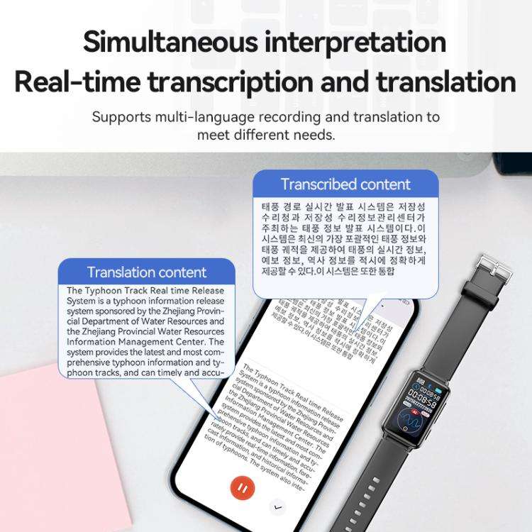 S18A 1.47-inch Screen AI Dialogue Translation Voice Recording Bracelet Support AIREC-APP, Memory:...