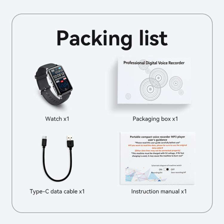S18A 1.47-inch Screen AI Dialogue Translation Voice Recording Bracelet Support AIREC-APP, Memory:...
