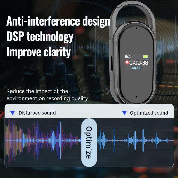 S29 0.42-inch TFT Display Portable Keychain Voice Recorder, Memory:8GB(Black)