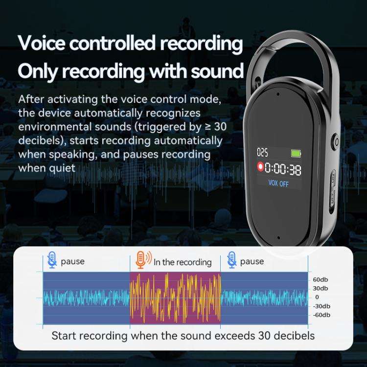 S29 0.42-inch TFT Display Portable Keychain Voice Recorder, Memory:8GB(Black)
