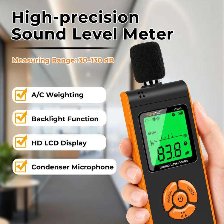 YT311S High Precision Digital Sound Level Meter, Measurement Range: 30130dB(Black Orange)