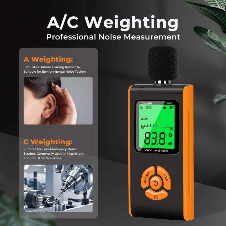 YT311S High Precision Digital Sound Level Meter, Measurement Range: 30130dB(Black Orange)