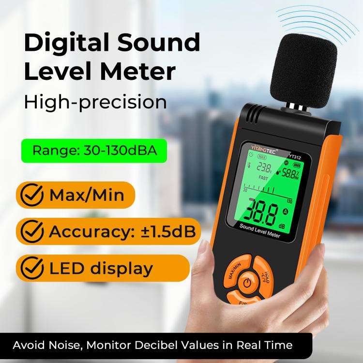 YT312 High Precision Digital Sound Level Meter Support Temperature and Humidity Measurement(Black...