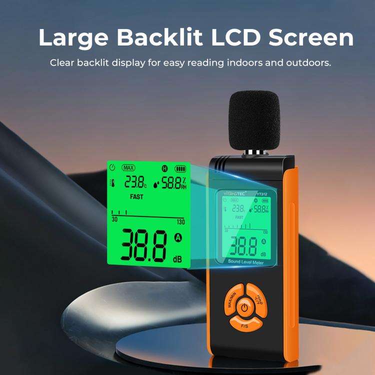 YT312 High Precision Digital Sound Level Meter Support Temperature and Humidity Measurement(Black...