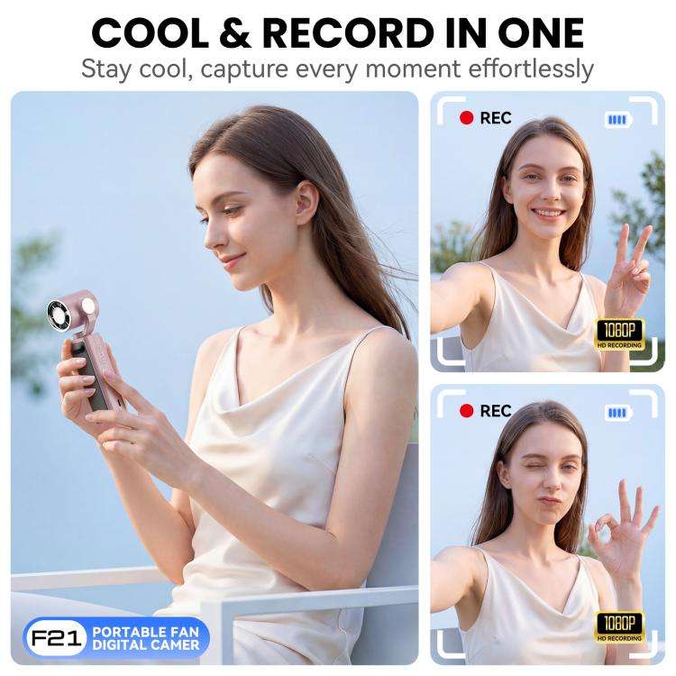 F21 1.97 inch IPS Screen 1080P HD Handheld Vlog Video Camera with Fan(Pink)