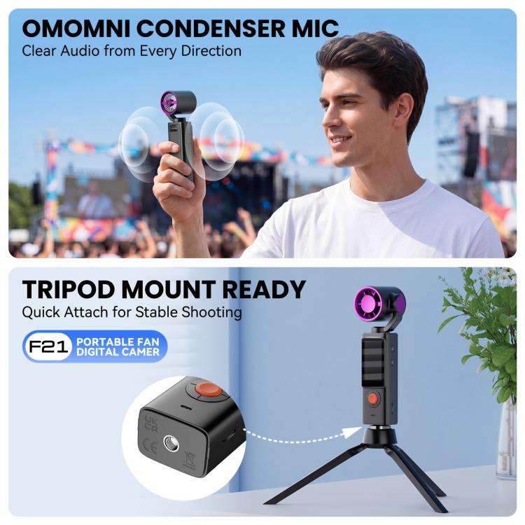 F21 1.97 inch IPS Screen 1080P HD Handheld Vlog Video Camera with Fan(Black)