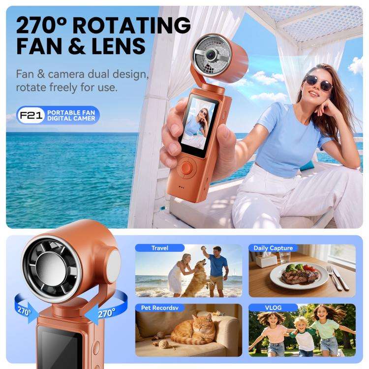 F21 1.97 inch IPS Screen 1080P HD Handheld Vlog Video Camera with Fan(Purple)