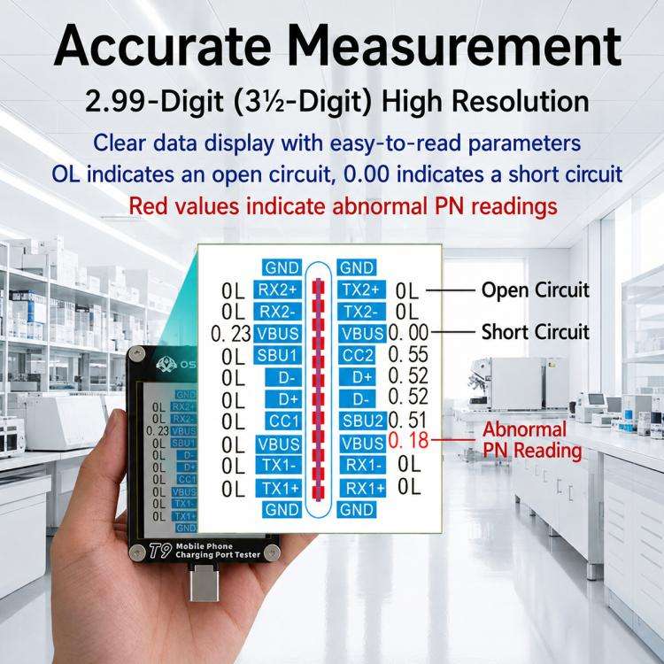 OSS T9 Smart HD Display Lightning & Type-C Tail Plug Tester