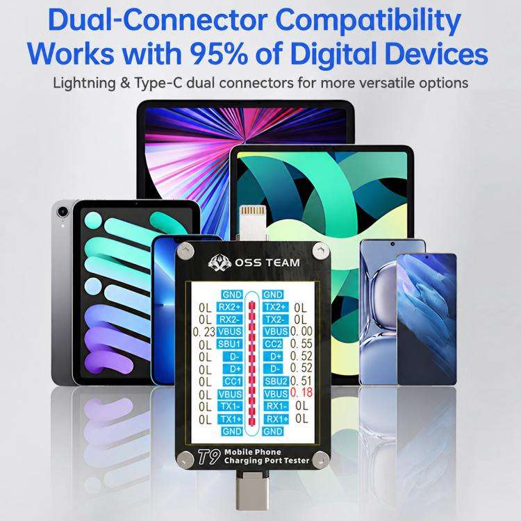 OSS T9 Smart HD Display Lightning & Type-C Tail Plug Tester