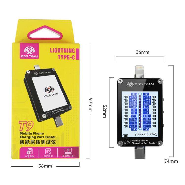 OSS T9 Smart HD Display Lightning & Type-C Tail Plug Tester