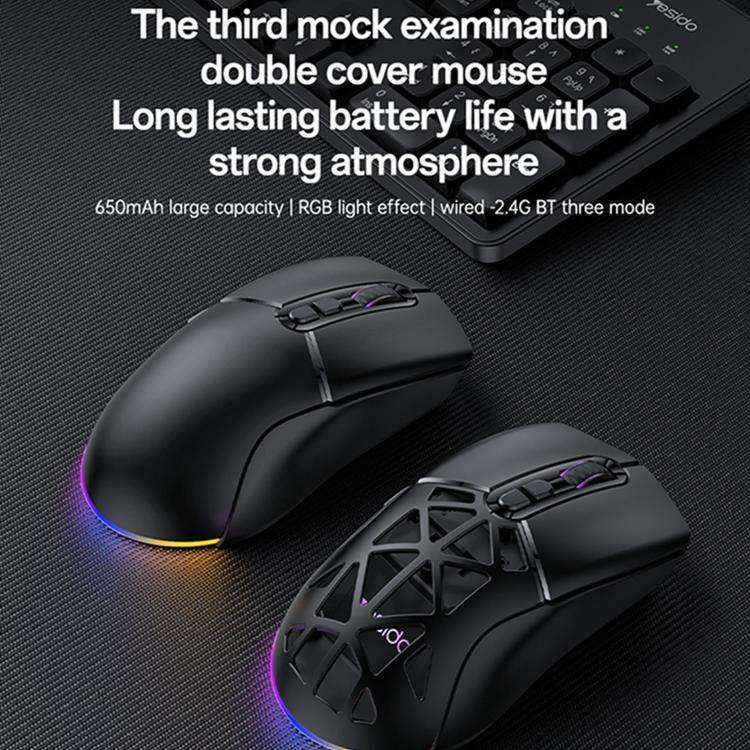 Yesido KB46 Wired 2.4G Bluetooth RGB 3 Modes Rechargeable Mouse(Black)