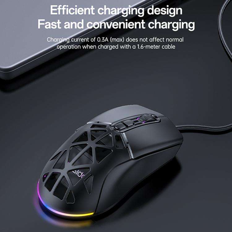 Yesido KB46 Wired 2.4G Bluetooth RGB 3 Modes Rechargeable Mouse(Black)