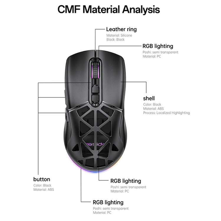 Yesido KB46 Wired 2.4G Bluetooth RGB 3 Modes Rechargeable Mouse(Black)