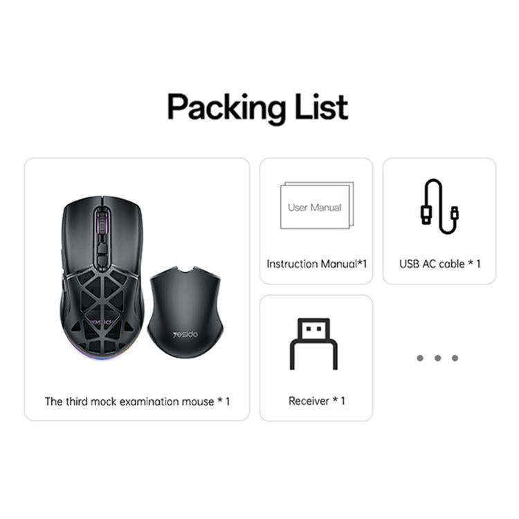 Yesido KB46 Wired 2.4G Bluetooth RGB 3 Modes Rechargeable Mouse(Black)