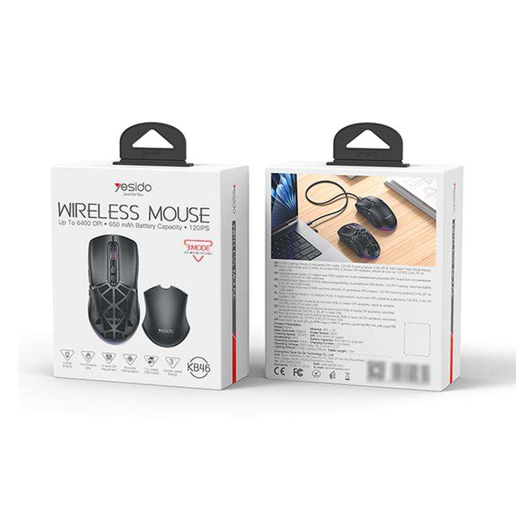 Yesido KB46 Wired 2.4G Bluetooth RGB 3 Modes Rechargeable Mouse(Black)