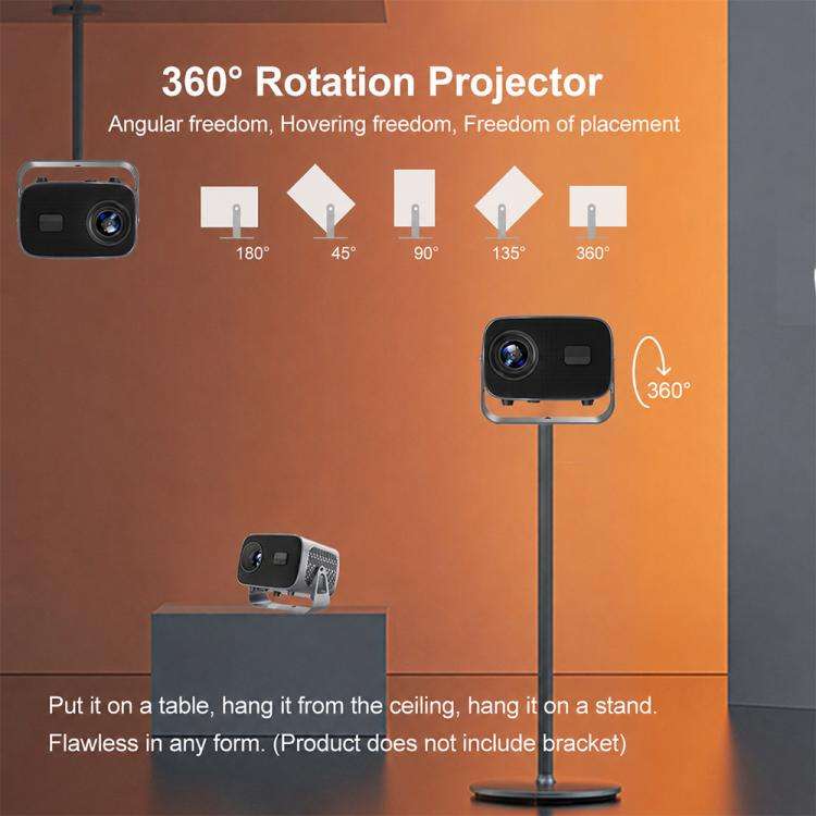 A10 Plus Android 11 360 Degree Rotating Wireless WiFi HD Projector, Plug Type:US Plug(Gray)