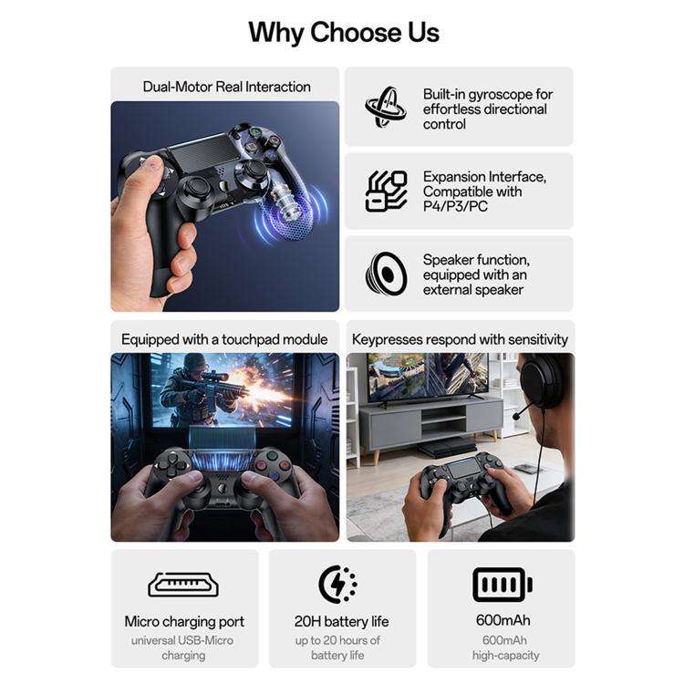 Yesido KB47 For PS4/PS3 Wireless Game Controller(Black)