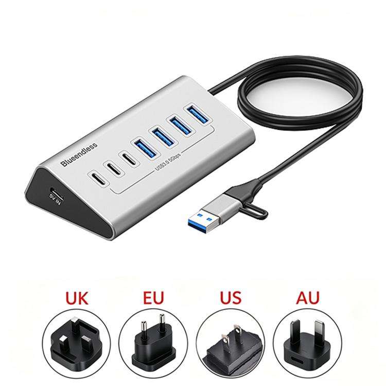 Blueendless Type-C / USB-C 2 in 1 Multifunctional HUB Docking Station UK Plug, Specification:7 Po...
