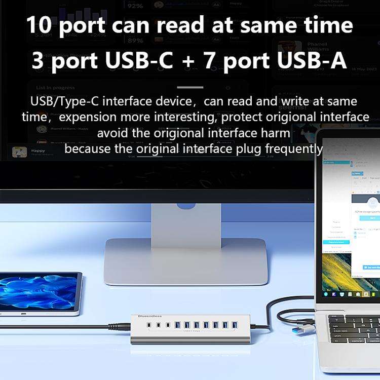 Blueendless Type-C / USB-C 2 in 1 Multifunctional HUB Docking Station UK Plug, Specification:10 P...