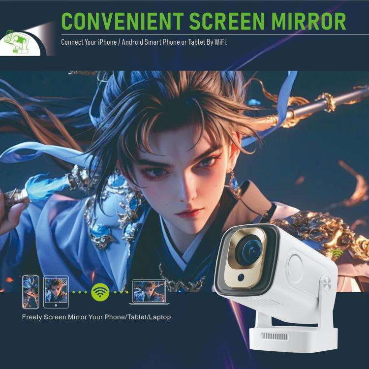 HY260 Pro 4K 1080P Portable Dual-Band WiFi Wireless Screen Mirroring HD Projector, EU Plug(White)