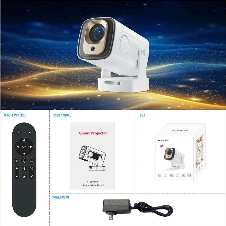 HY260 Pro 4K 1080P Portable Dual-Band WiFi Wireless Screen Mirroring HD Projector, US Plug(White)