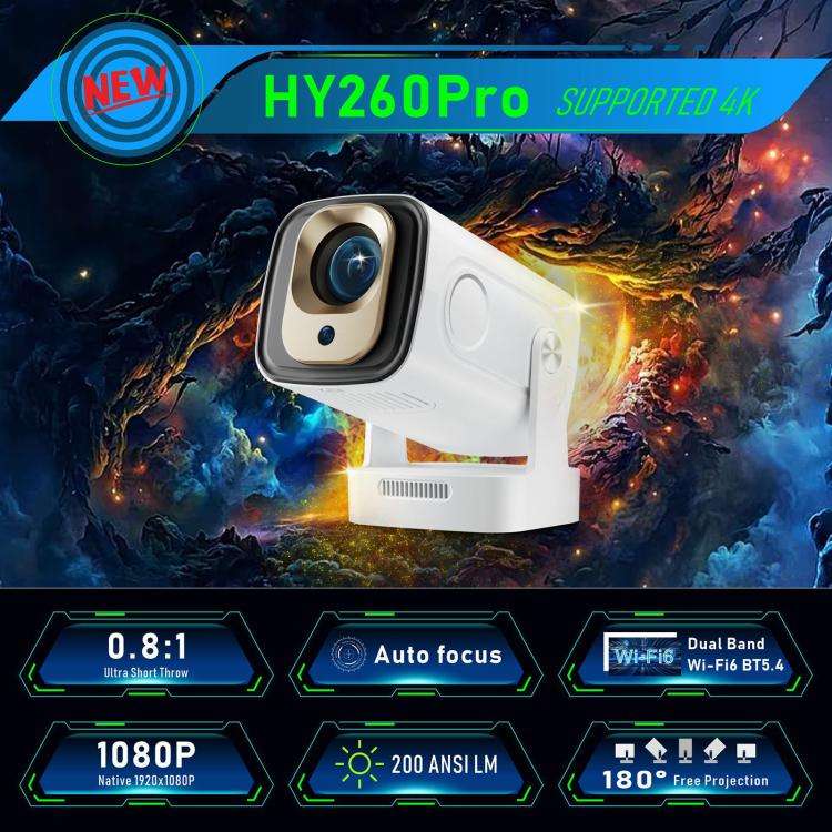 HY260 Pro 4K 1080P Portable Dual-Band WiFi Wireless Screen Mirroring HD Projector, US Plug(White)