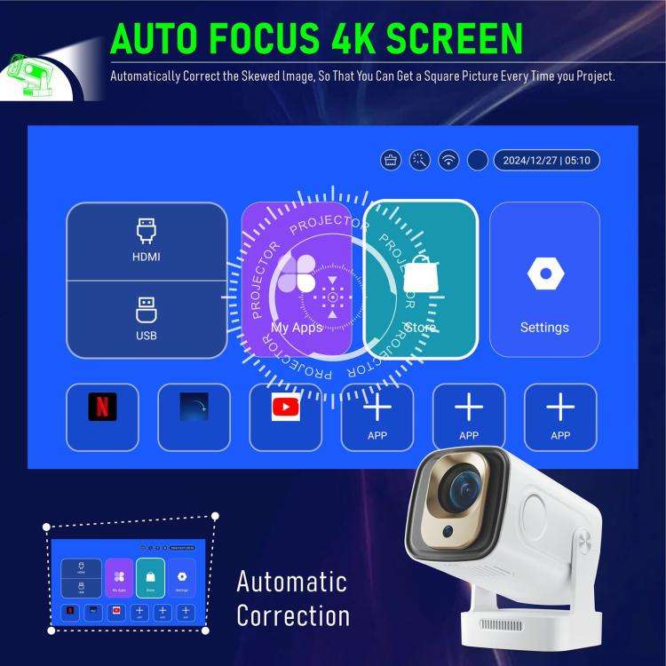 HY260 Pro 4K 1080P Portable Dual-Band WiFi Wireless Screen Mirroring HD Projector, EU Plug(White)