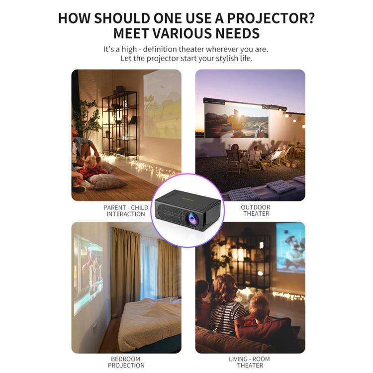 M200S 1080P High Definition Portable Mini LED Projector, Plug Type:UK Plug(Black)