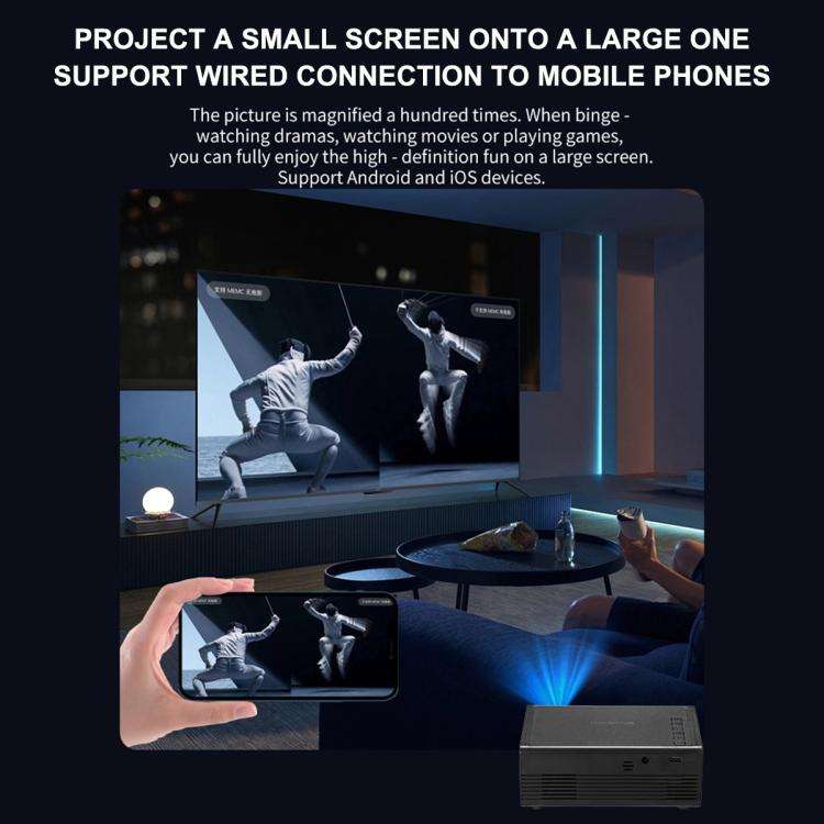 M200S 1080P High Definition Portable Mini LED Projector, Plug Type:UK Plug(Black)