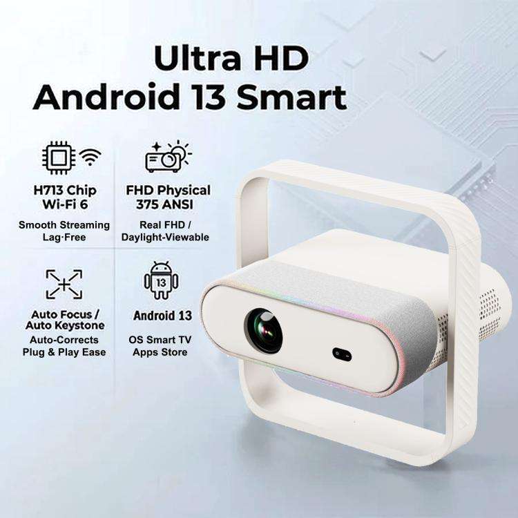NSL03 Portable Ultra-Thin Automatic Calibration Smart HD Projector, Plug Type:US Plug(Milky White)
