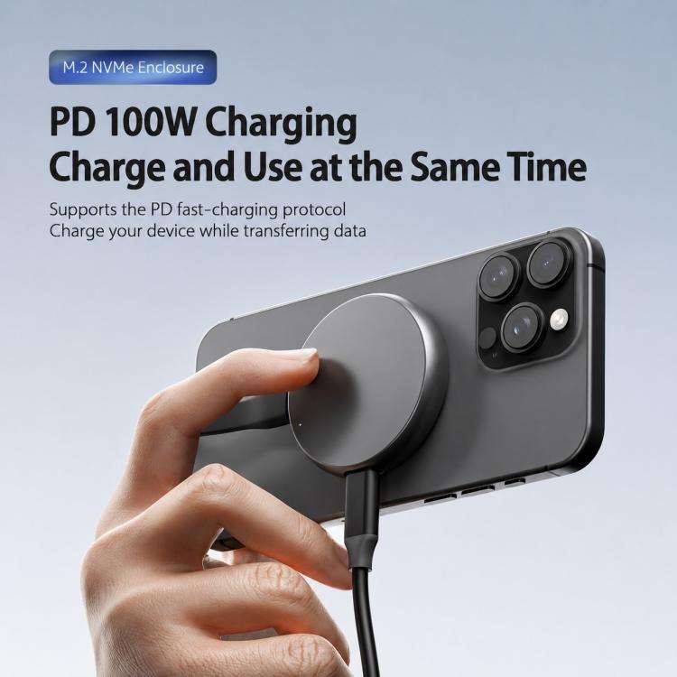 M.2 2230 NVMe SSD Magnetic Portable Hard Drive Enclosure, Model:Square PD100W(Dark Grey)