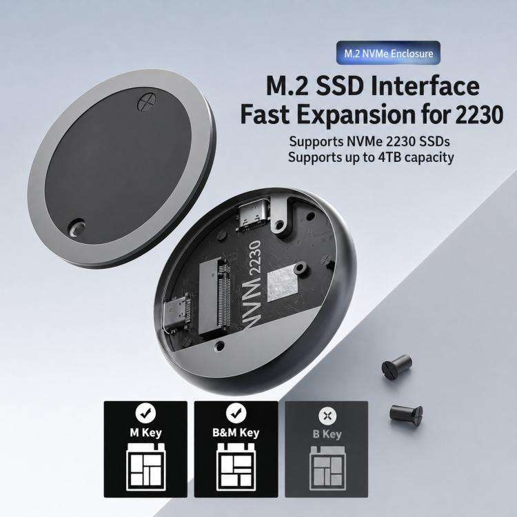 M.2 2230 NVMe SSD Magnetic Portable Hard Drive Enclosure, Model:Card Reader No PD(Dark Grey)