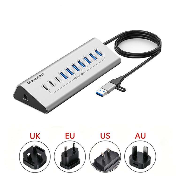 Blueendless Type-C / USB-C 2 in 1 Multifunctional HUB Docking Station EU Plug, Specification:10 P...