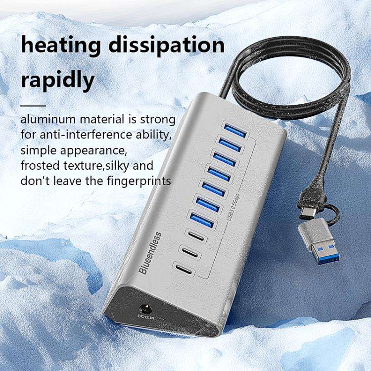 Blueendless Type-C / USB-C 2 in 1 Multifunctional HUB Docking Station EU Plug, Specification:10 P...