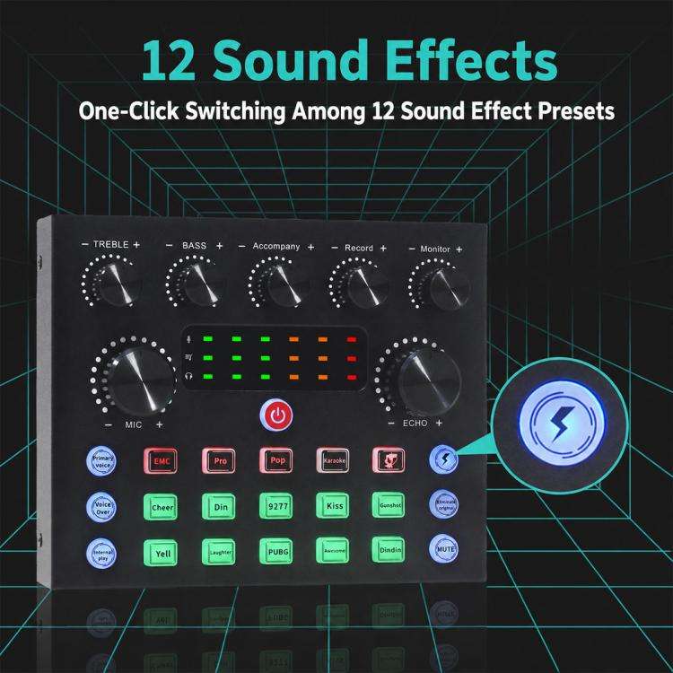 S8 Multi-functional Professional Live Streaming Sound Card Audio Mixer(Black)