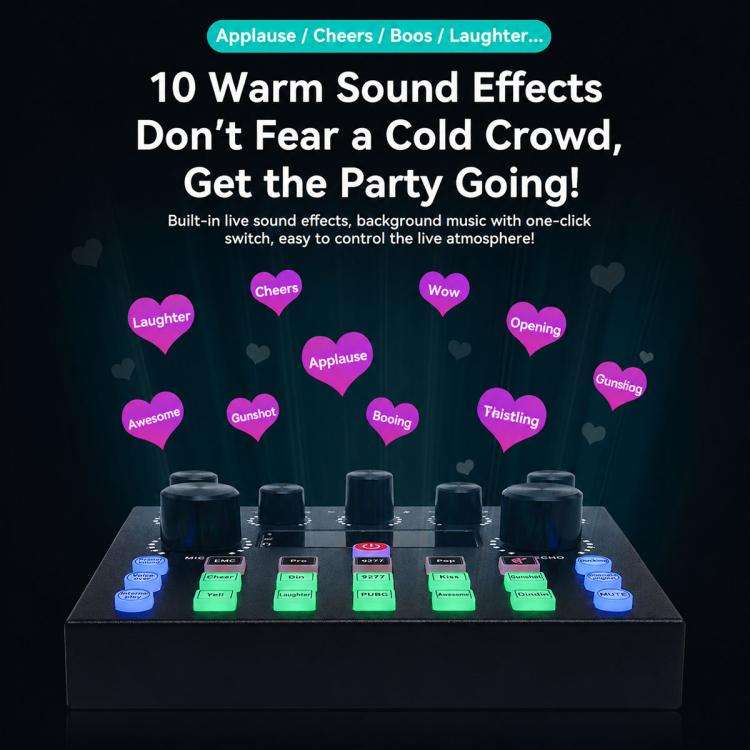 S8 Multi-functional Professional Live Streaming Sound Card Audio Mixer(Black)
