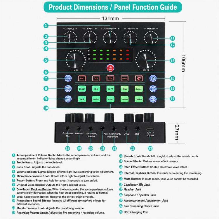 S8 Multi-functional Professional Live Streaming Sound Card Audio Mixer(Black)