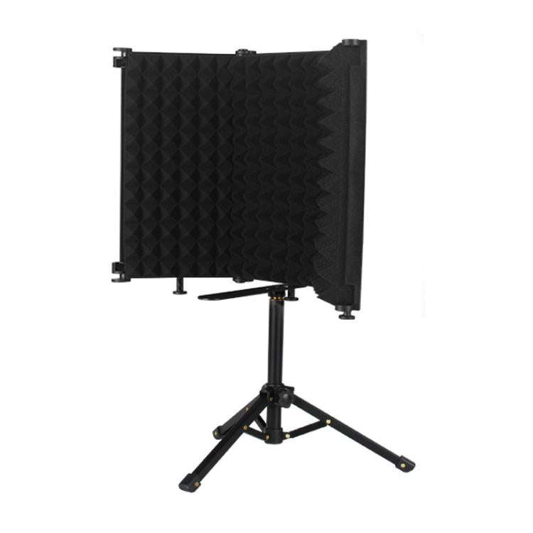 M3 Foldable Three-Panel Microphone Isolation Shield with Tripod and Pop Filter Kit(Black)