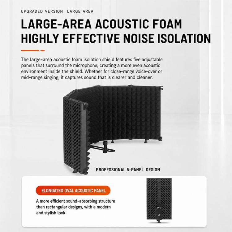 M3 Foldable Three-Panel Microphone Isolation Shield with Tripod and Pop Filter Kit(Black)