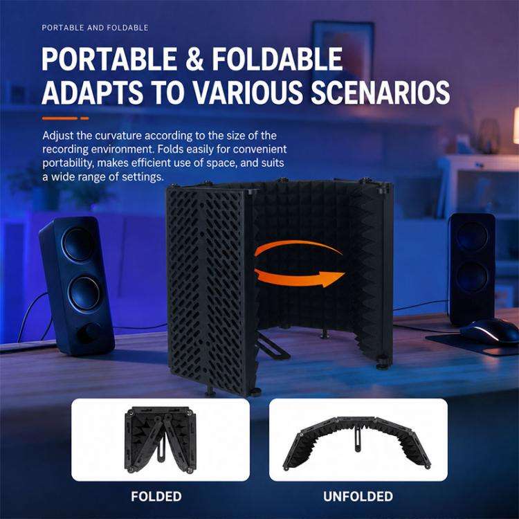 M3 Foldable Three-Panel Microphone Isolation Shield with Tripod and Pop Filter Kit(Black)
