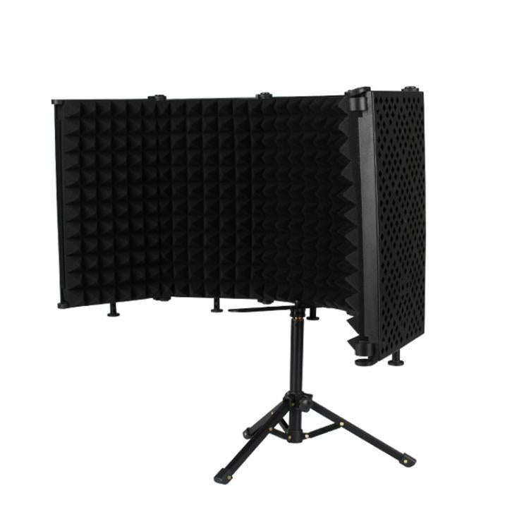 M5 Foldable Five-Panel Microphone Isolation Shield with Tripod and Pop Filter Kit(Black)