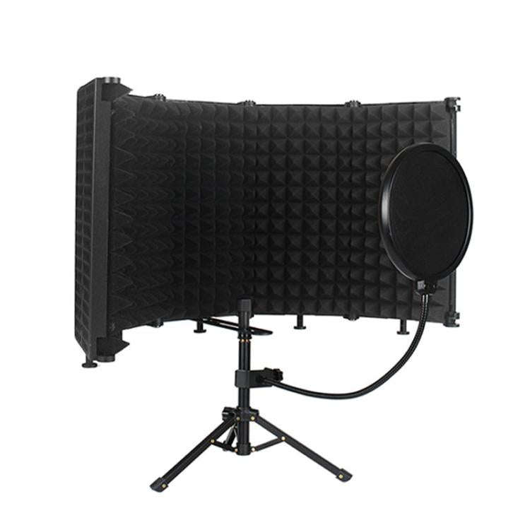 M5P Foldable Five-Panel Microphone Isolation Shield with Phone Clip, Tripod, Pop Filter Kit(Black)