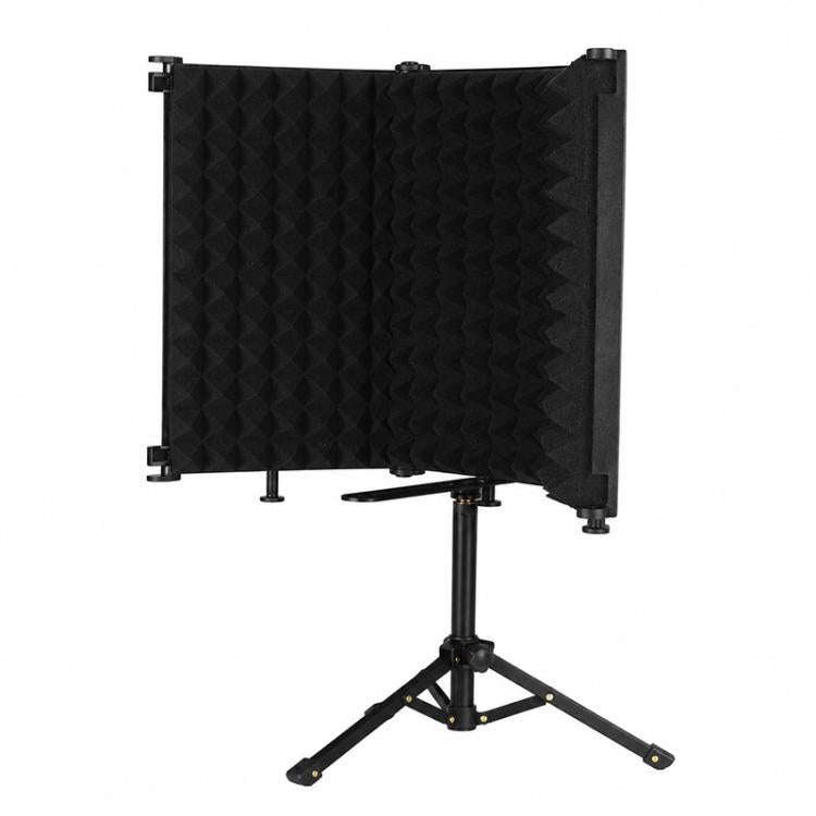 M3 Foldable Three-Panel Metal Casing Microphone Isolation Shield with Tripod and Pop Filter Kit(B...