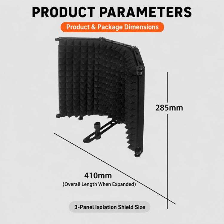 M3 Foldable Three-Panel Metal Casing Microphone Isolation Shield with Tripod and Pop Filter Kit(B...