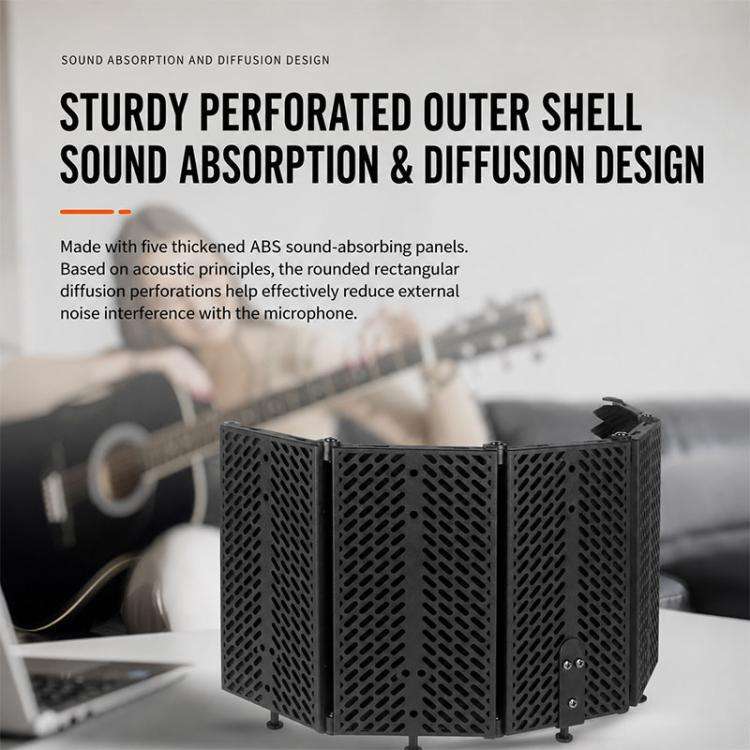 M3 Foldable Three-Panel Metal Casing Microphone Isolation Shield with Tripod and Pop Filter Kit(B...